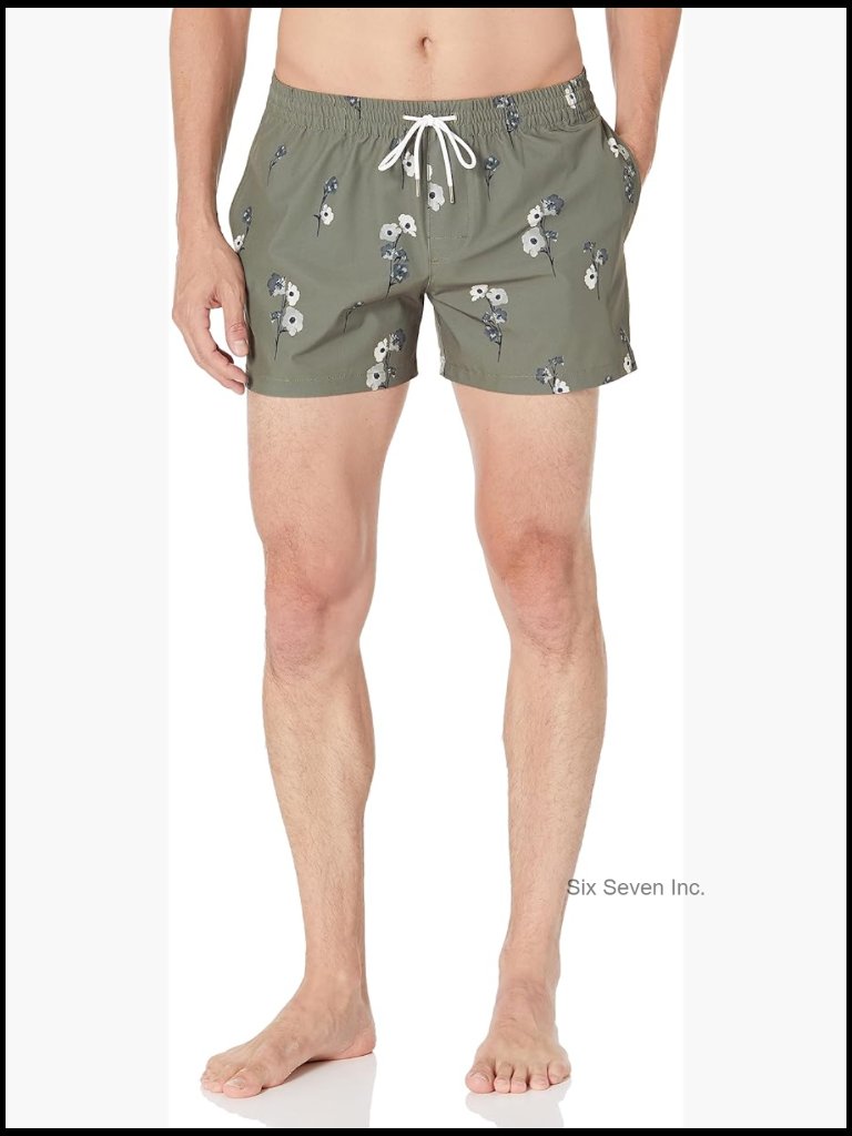 Men's Swim Trunks With Mid Rise, Pull On Closure, Polyester Blend